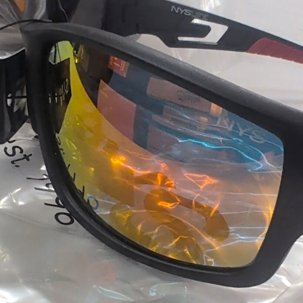 NYS Wrap Sunglasses Black Plastic Frame Multicolor Mirrored Lens Men